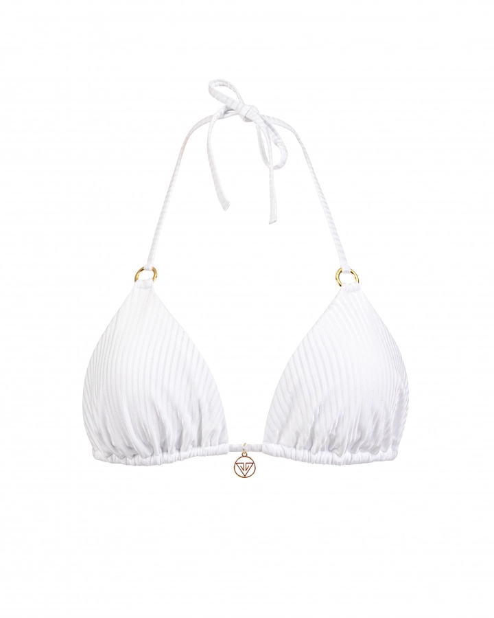 White Striped Removable Pads Triangle Bikini Top S Vivien Vance